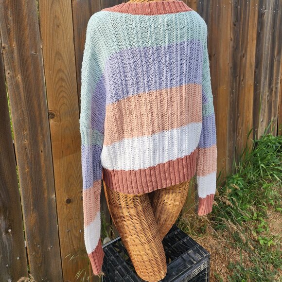 Aeropostale Pastel Block Color's  Knit Sweater Size Medium V Neck Cropped - Picture 4 of 6